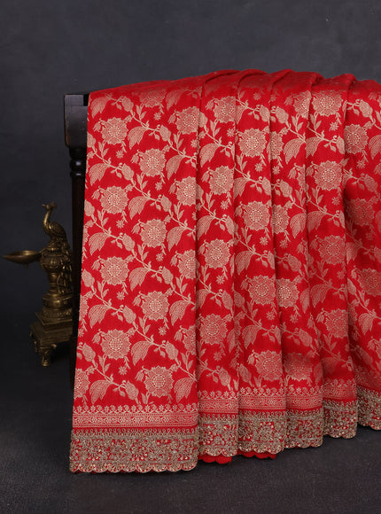 Red Banarasi Embroidery Silk Saree