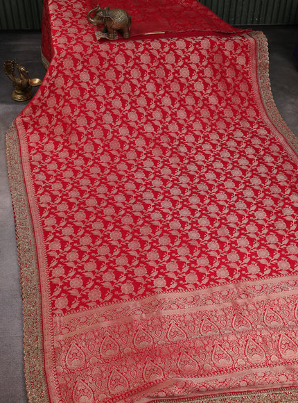 Red Banarasi Embroidery Silk Saree