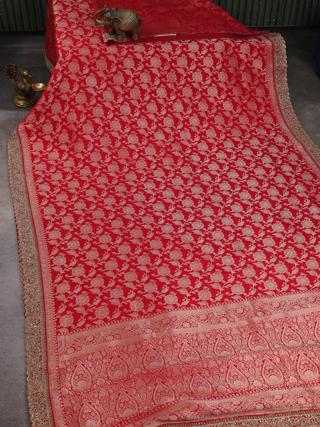 Red Banarasi Embroidery Silk Saree
