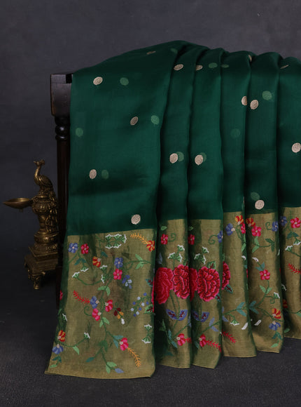 Bottle Green Organza Embroidery Silk Saree