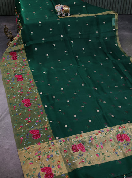 Bottle Green Organza Embroidery Silk Saree