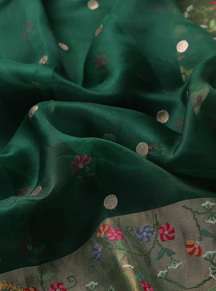 Bottle Green Organza Embroidery Silk Saree