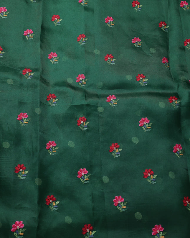 Bottle Green Organza Embroidery Silk Saree