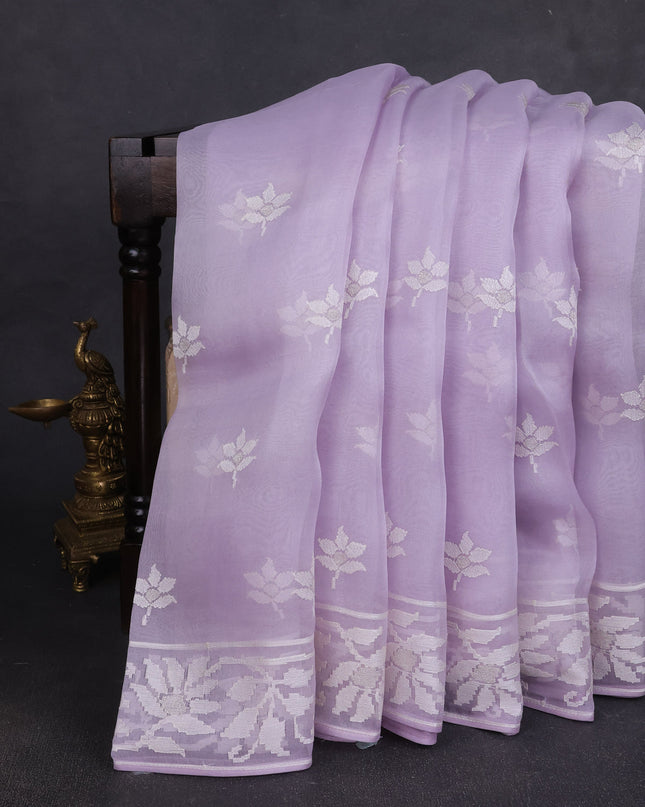 Mild Lavender Organza Embroidery Silk Saree
