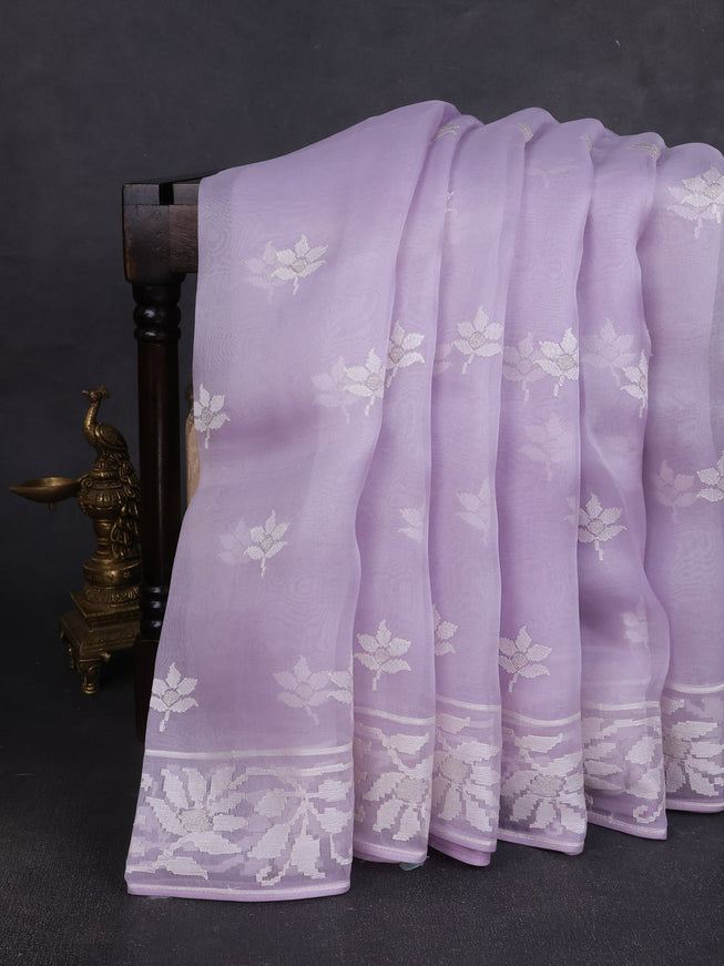 Mild Lavender Organza Embroidery Silk Saree