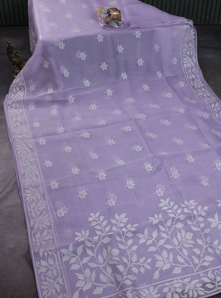 Mild Lavender Organza Embroidery Silk Saree