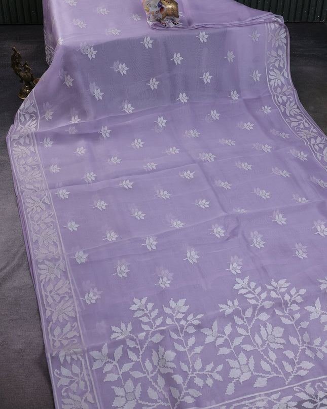Mild Lavender Organza Embroidery Silk Saree