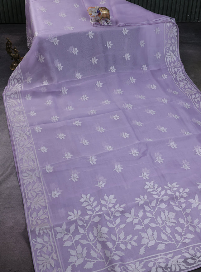 Mild Lavender Organza Embroidery Silk Saree
