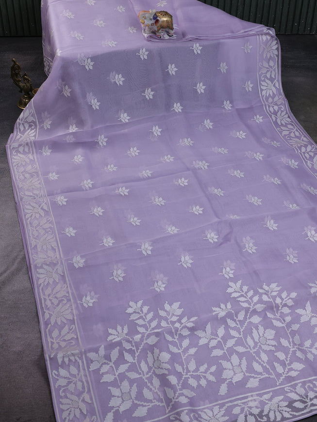 Mild Lavender Organza Embroidery Silk Saree
