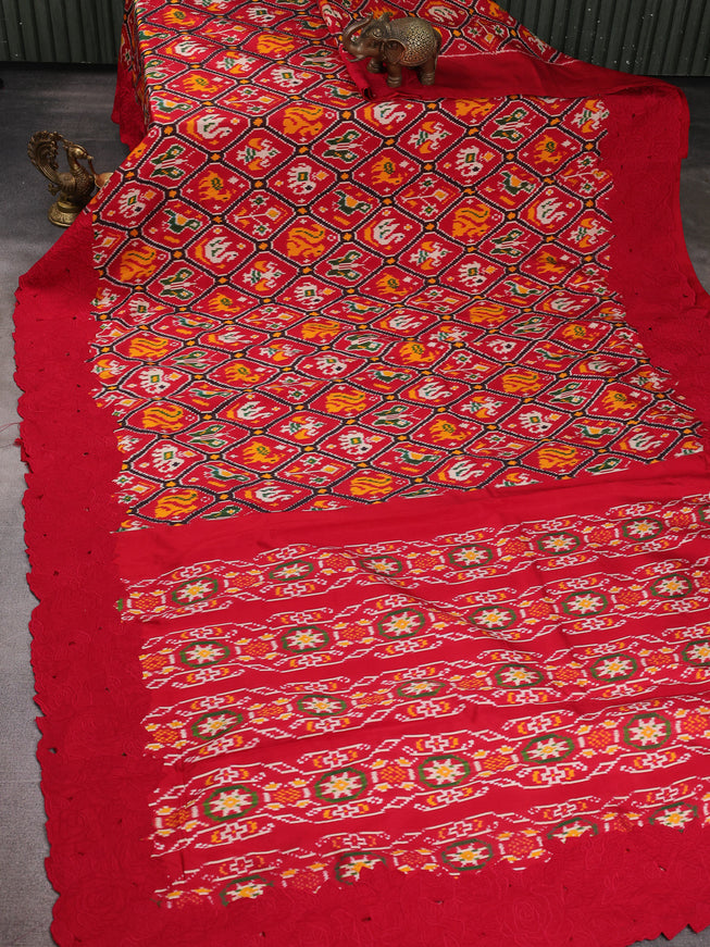Red Patan Patola Embroidery Silk Saree