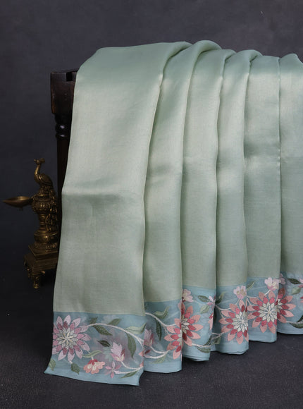 Sky Blue Organza Tissue Embroidery Silk Saree