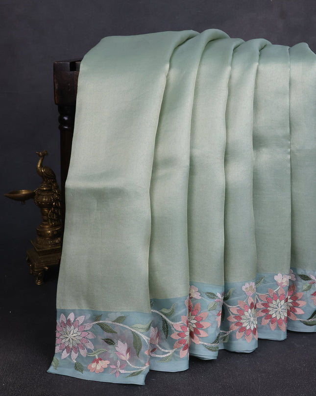 Sky Blue Organza Tissue Embroidery Silk Saree