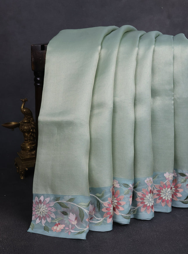 Sky Blue Organza Tissue Embroidery Silk Saree