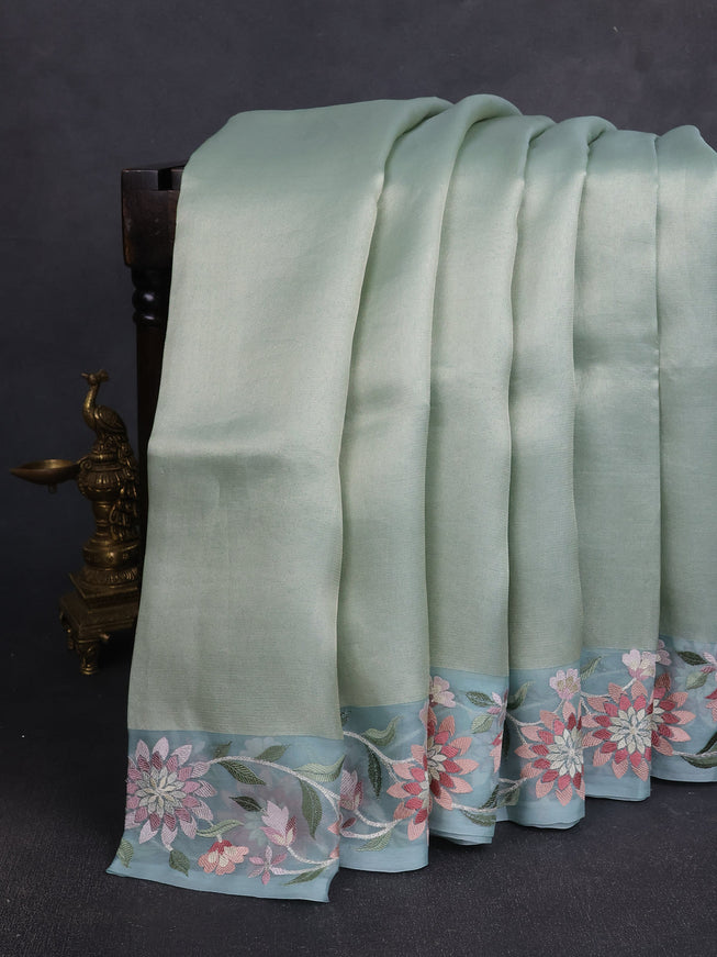 Sky Blue Organza Tissue Embroidery Silk Saree