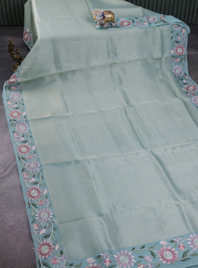 Sky Blue Organza Tissue Embroidery Silk Saree