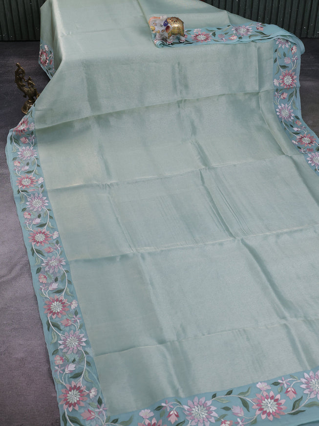 Sky Blue Organza Tissue Embroidery Silk Saree