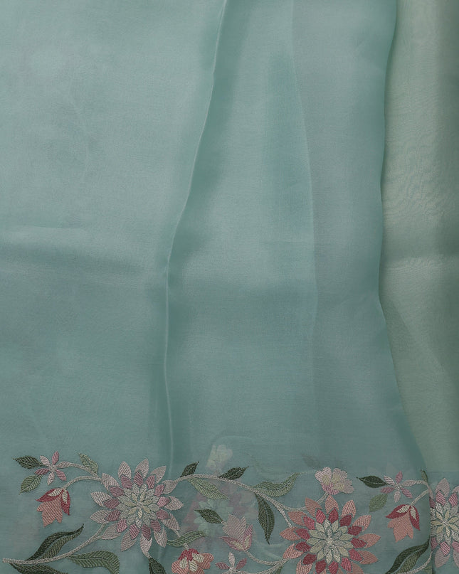 Sky Blue Organza Tissue Embroidery Silk Saree