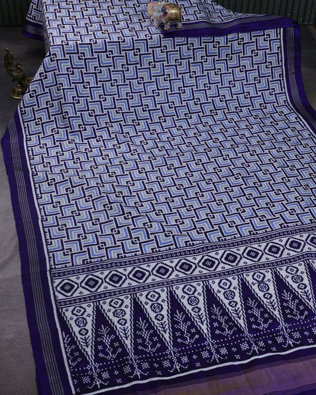 Off White -Blue Patan Patola Silk Saree