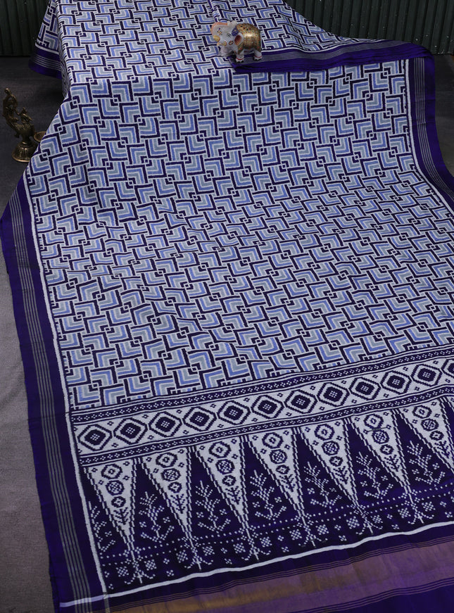 Off White -Blue Patan Patola Silk Saree