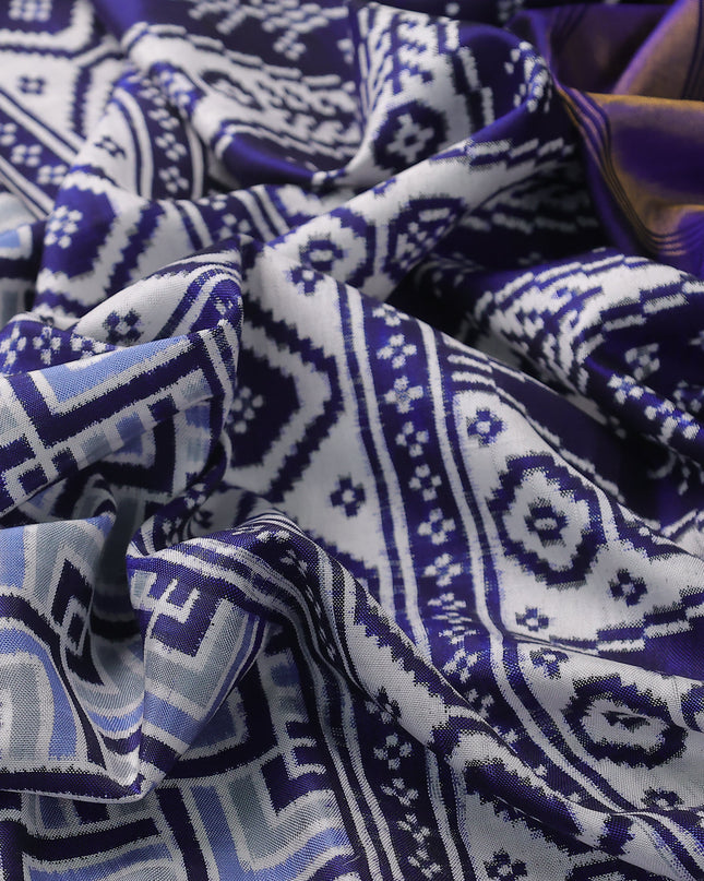 Off White -Blue Patan Patola Silk Saree