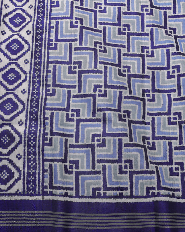 Off White -Blue Patan Patola Silk Saree
