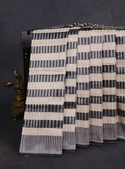 Cream -Black Banarasi Silk Saree