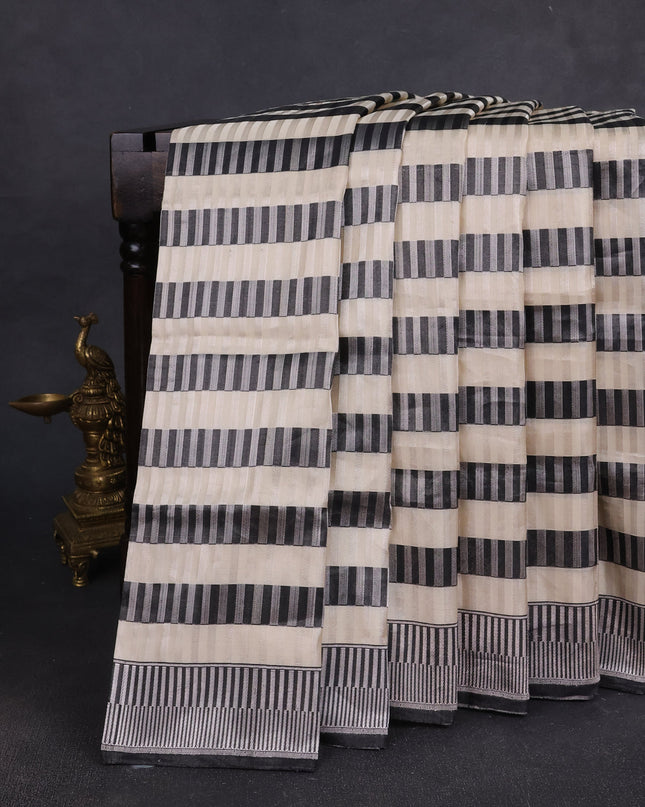 Cream -Black Banarasi Silk Saree