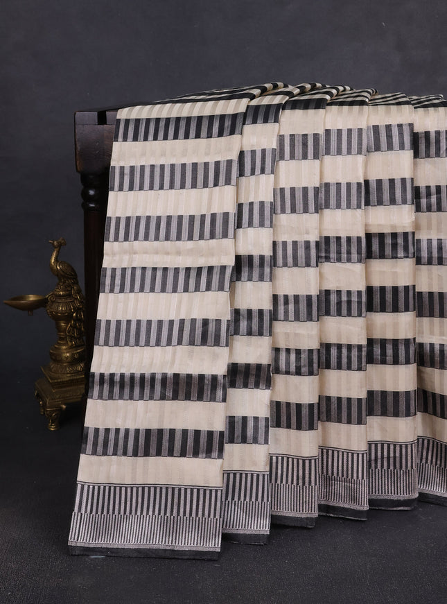 Cream -Black Banarasi Silk Saree