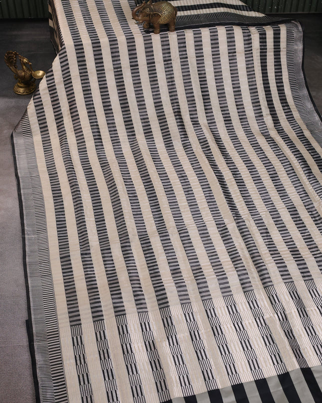 Cream -Black Banarasi Silk Saree