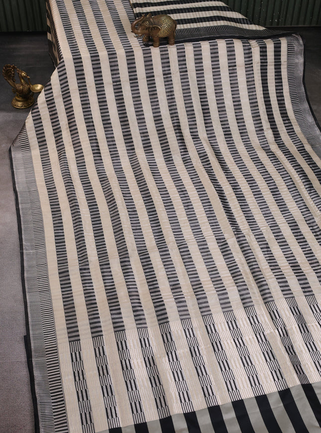 Cream -Black Banarasi Silk Saree