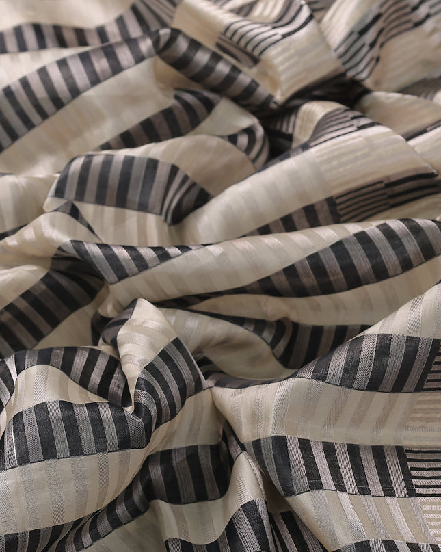 Cream -Black Banarasi Silk Saree