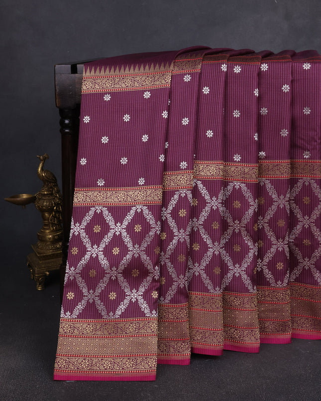 Wine - Pink Banarasi Silk Saree
