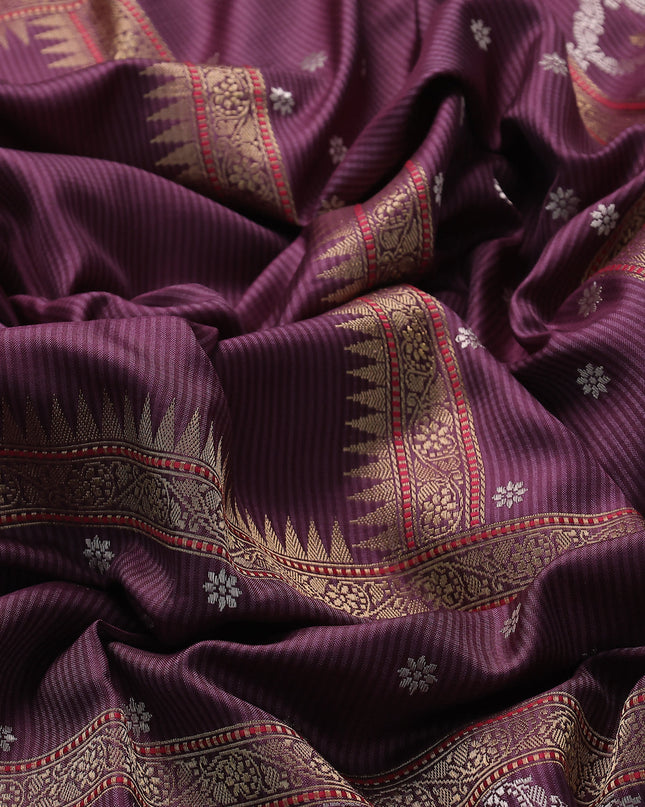 Wine - Pink Banarasi Silk Saree