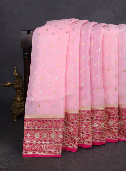 Light Pink - Pink Banarasi Ektara Kora Silk Saree