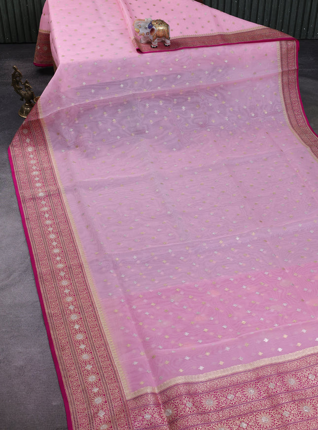 Light Pink - Pink Banarasi Ektara Kora Silk Saree