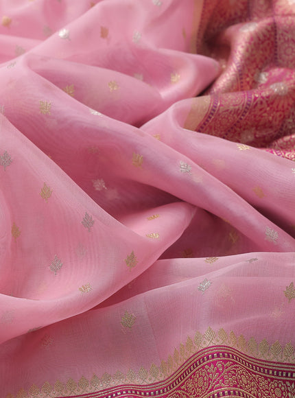 Light Pink - Pink Banarasi Ektara Kora Silk Saree