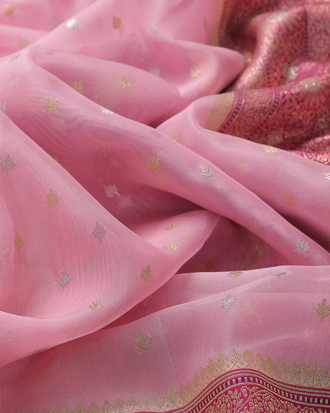 Light Pink - Pink Banarasi Ektara Kora Silk Saree