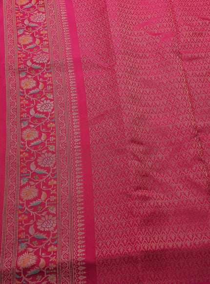 Peach Orange - Pink Banarasi Kora Silk Saree