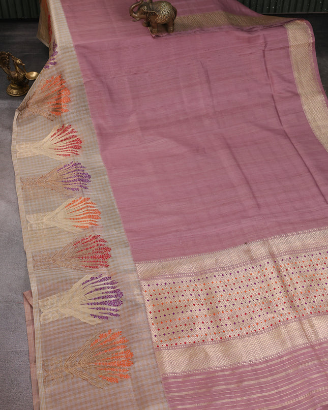 Mauve Pink Banarasi Tussar Silk Saree