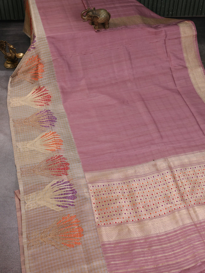 Mauve Pink Banarasi Tussar Silk Saree