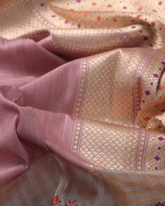 Mauve Pink Banarasi Tussar Silk Saree