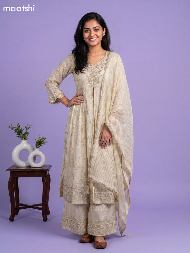 Cream Embroidery Work Anarkali Suit