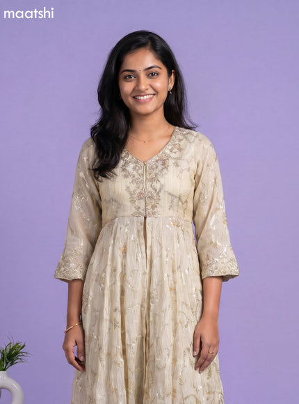 Cream Embroidery Work Anarkali Suit