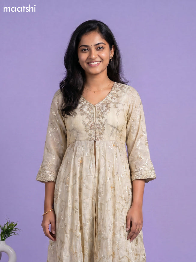 Cream Embroidery Work Anarkali Suit