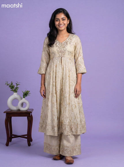 Cream Embroidery Work Anarkali Suit