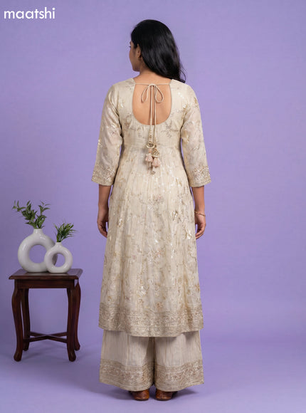 Cream Embroidery Work Anarkali Suit