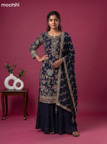 Blue Embroidery Work Straight Suit