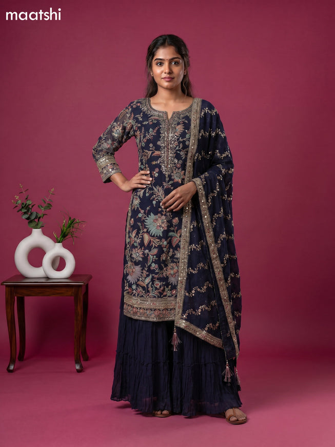 Blue Embroidery Work Straight Suit