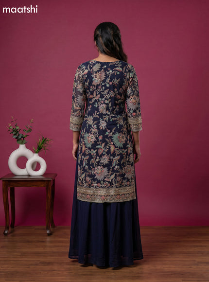 Blue Embroidery Work Straight Suit