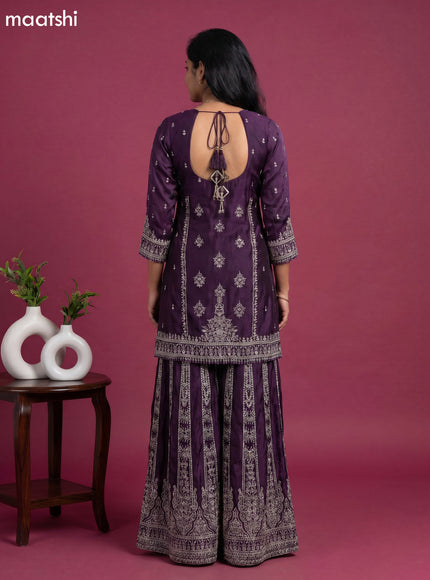 Purple Embroidery Work Party Wear Straight Suit